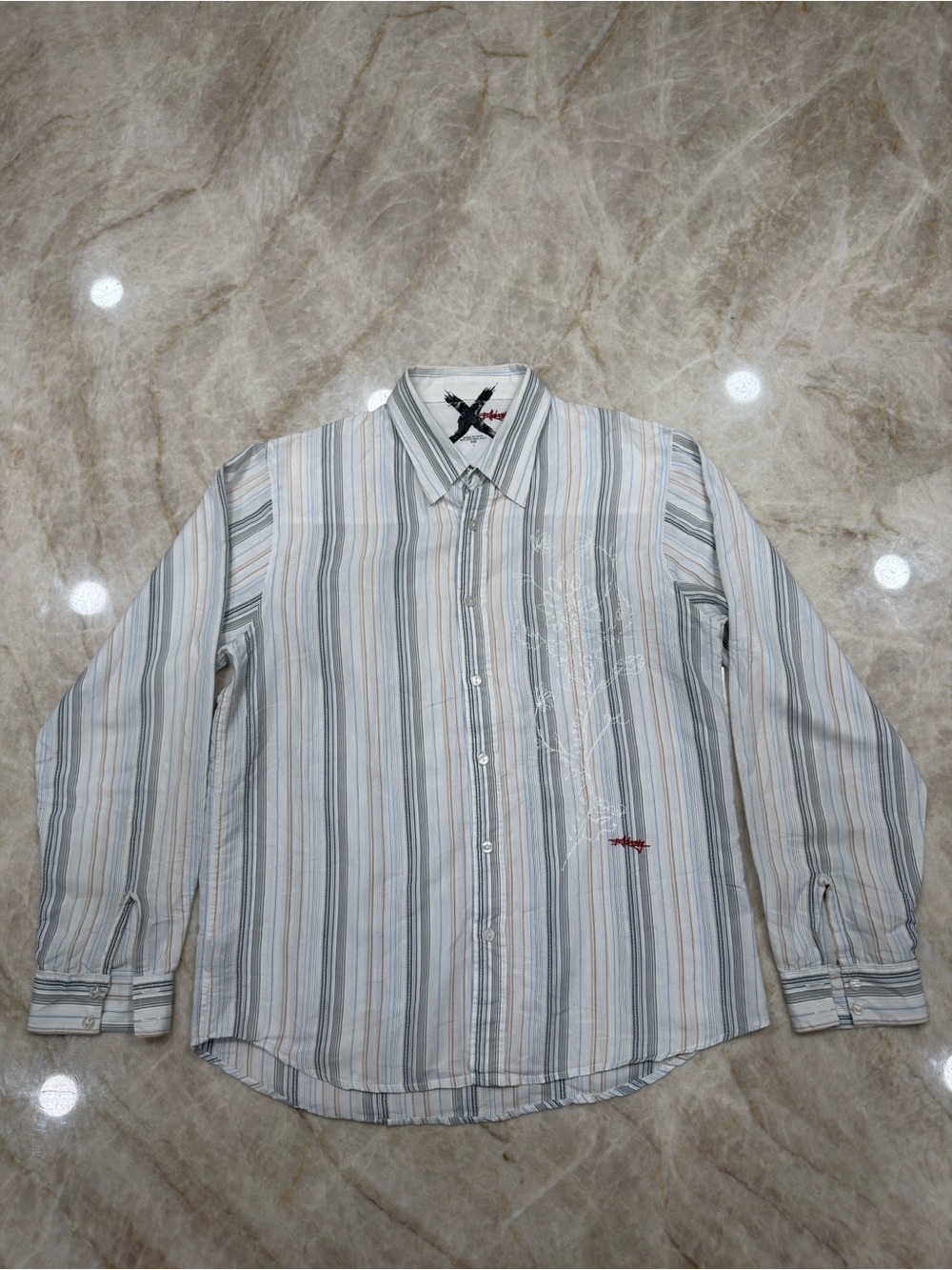 Billabong Men's Striped Button-Down Shirt - Light Blue, Gray, White